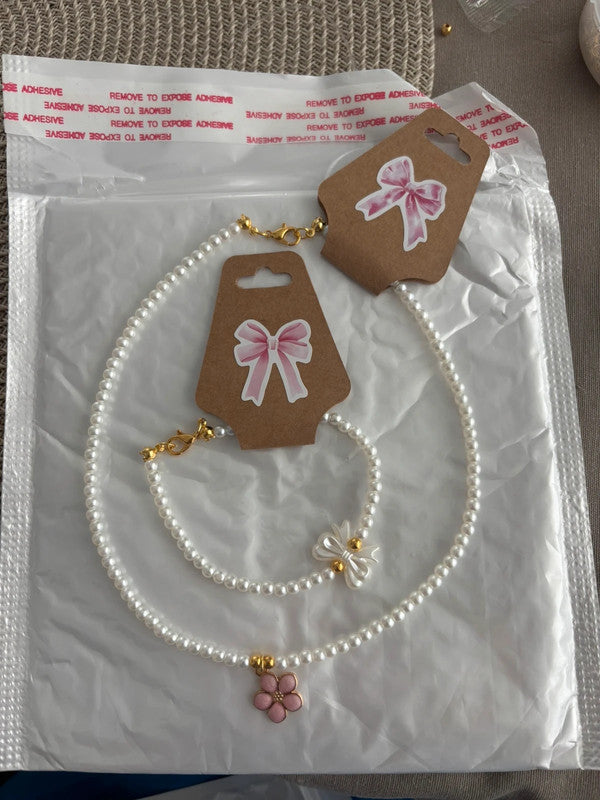 Set Colier Floare Roz+Bratara Funda