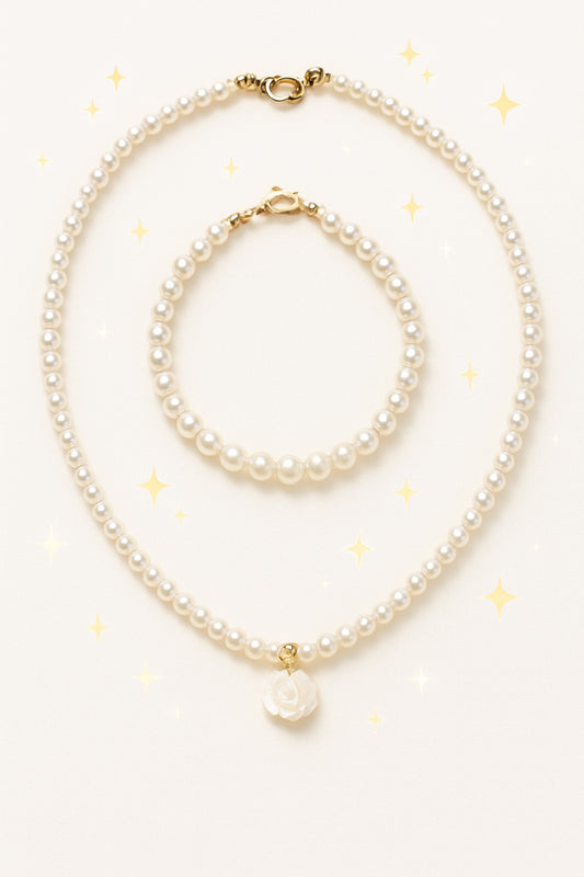 Set bratara perle+colier White Flower